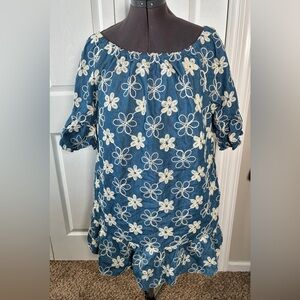 Label by Five Twelve Denim Floral Embroidered Off the Shoulder Dress